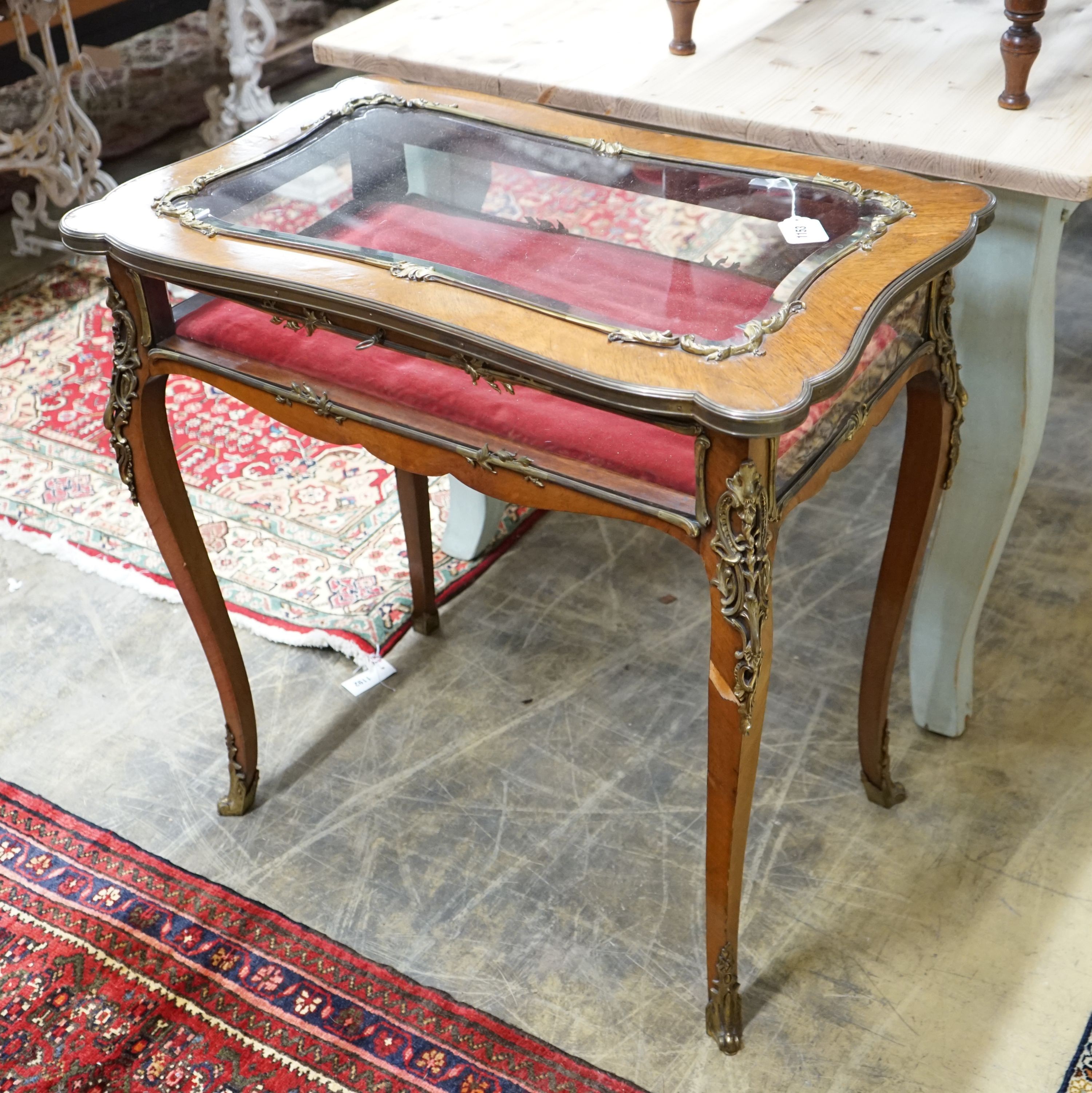 A reproduction gilt metal mounted kingwood vitrine, width 76cm, depth 48cm, height 76cm